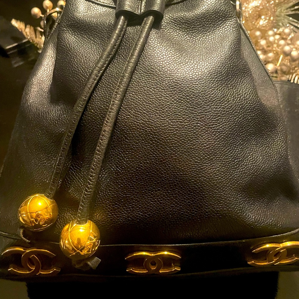 Gorgeous Black Vintage CC Chanel Bucket Bag.